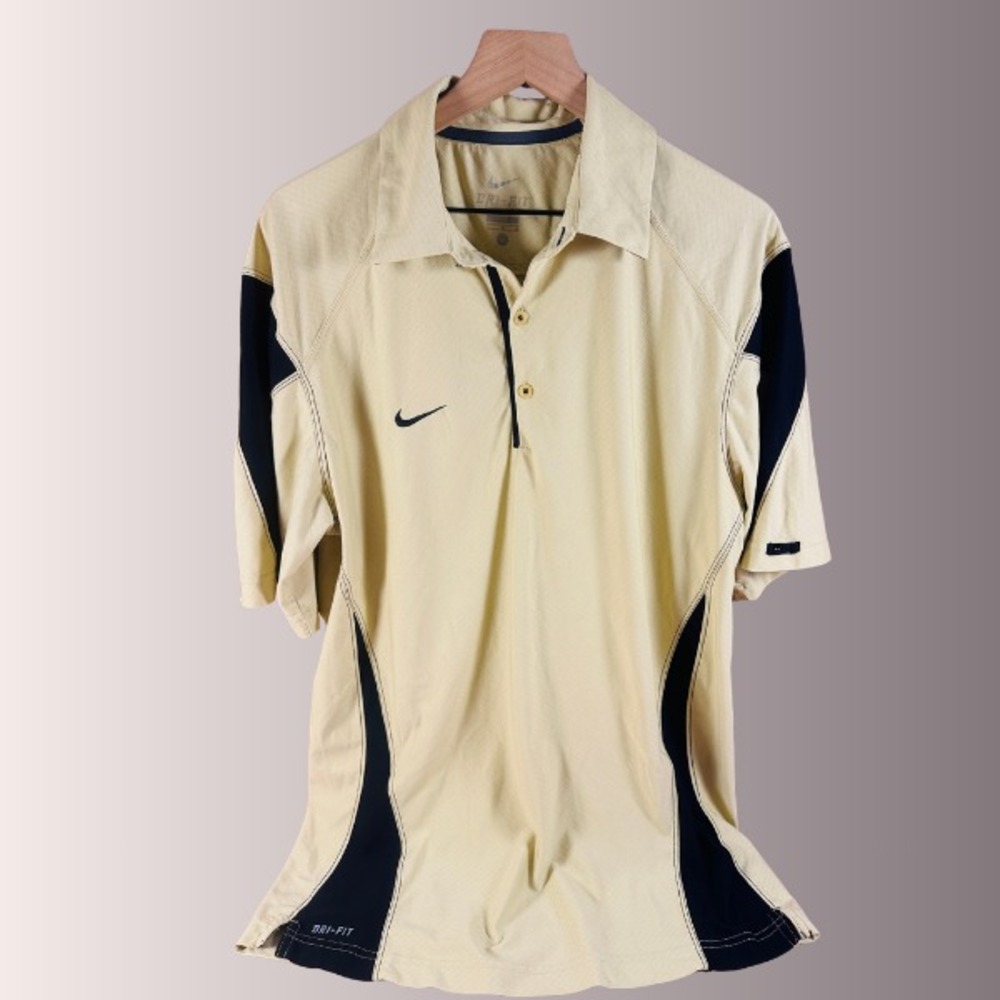 Nike Dri-Fit Vintage Y2K Mens Polo Shirt Tan Black LARGE Short Sleeve L